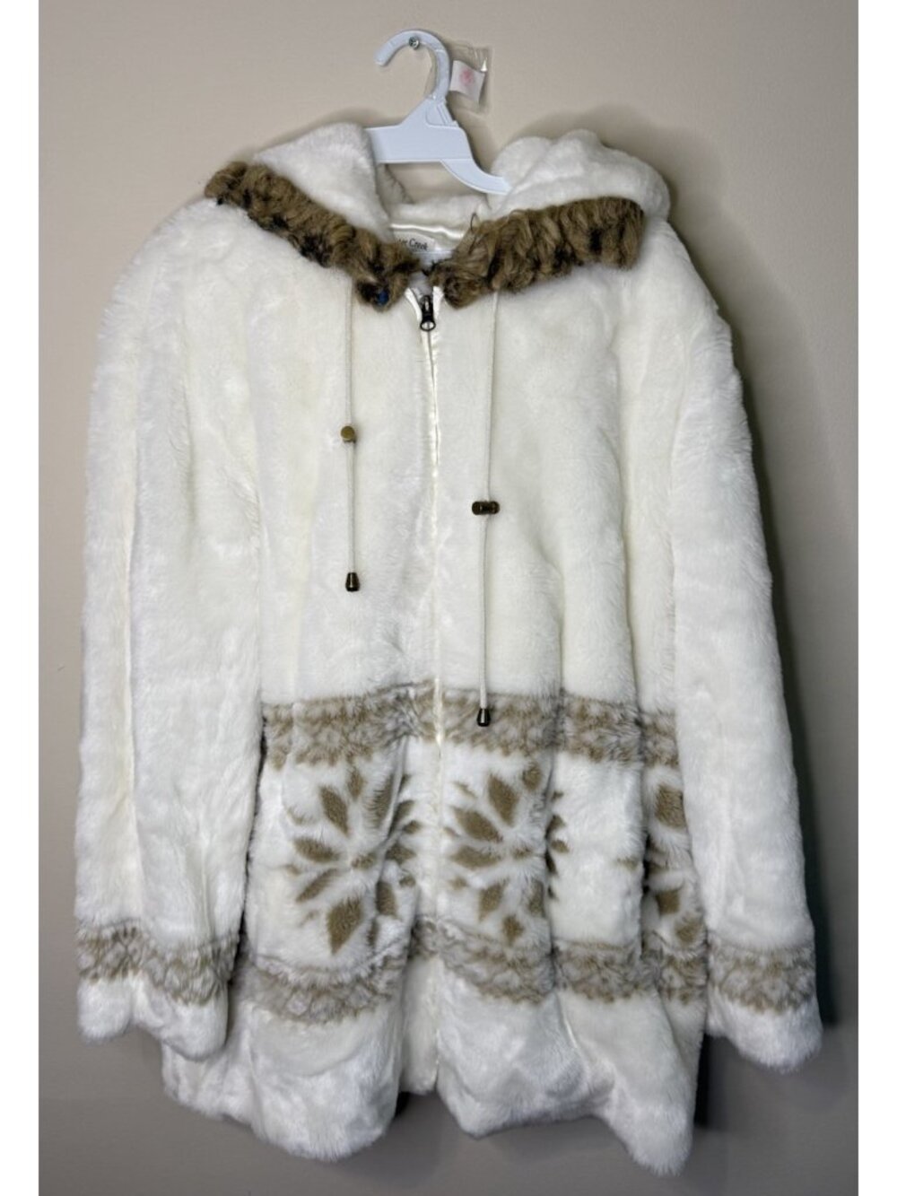 Vintage 90s Teddy Coat Snowflake Fair Isle Fur Hood Streetwear